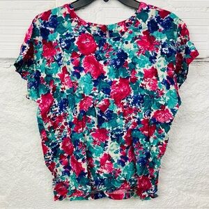 Laura Gayle vintage Vibrant colorful Floral Women's Blouse size large petite